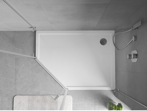 Mexen Flow Slim, jobb oldali ötszögletű zuhanytálca 90 x 80 cm, fényes fehér, 46P108090R