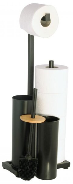Erga Pap, WC-papír tartó WC kefével és adagolóval, fekete-barna, ERG-YKA-P.PAP-WC-BLK