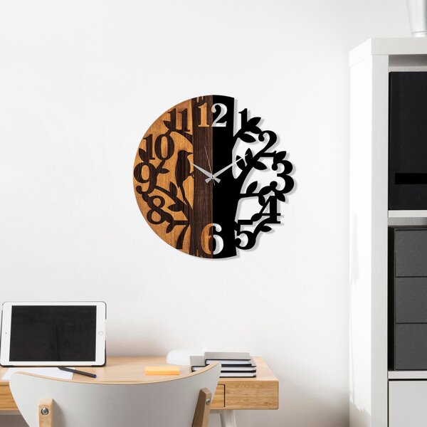 Wooden Clock 71 dió-fekete fa-fém falióra, Ø56 cm