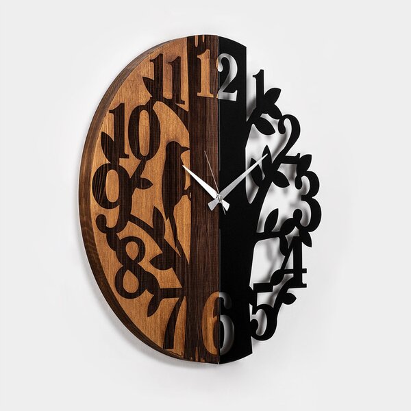 Wooden Clock 71 dió-fekete fa-fém falióra, Ø56 cm