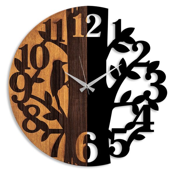 Wooden Clock 71 dió-fekete fa-fém falióra, Ø56 cm