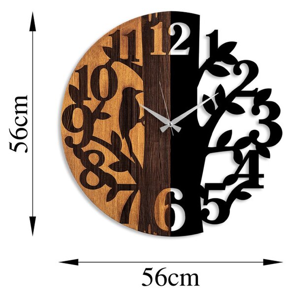 Wooden Clock 71 dió-fekete fa-fém falióra, Ø56 cm