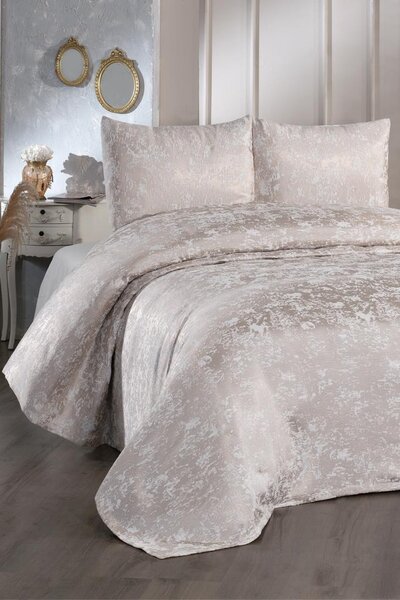 Slayka jacquard kétszemélyes ágytakaró szett, cappuccino