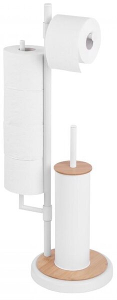 Erga Sisu, WC-papírtartó adagolóval és WC-kefével 3 az 1-ben, fehér-barna, ERG-YKA-P.SISU-WHT-B