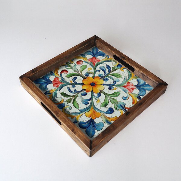 Tömör fa tálca 35 × 35 × 4 cm
