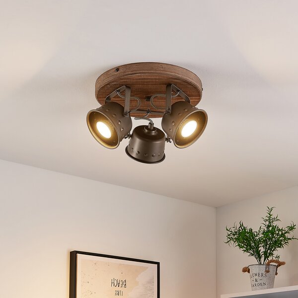 Mennyezeti Lámpa Lindby, Rubinjo, dimmable, Fa, Nappali, Fém, Vintage
