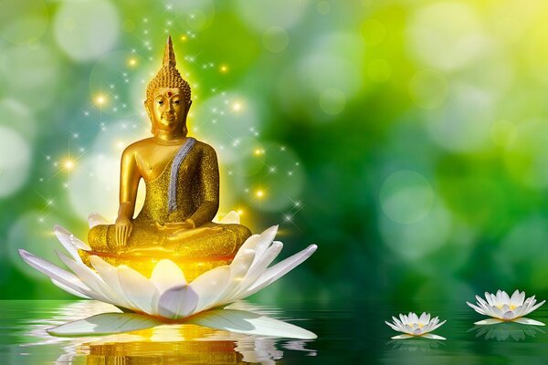 Tapéta arany Buddha lótusz virágon