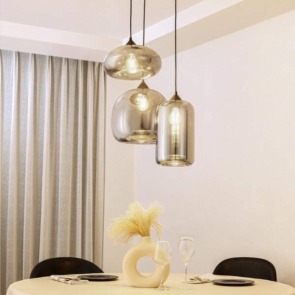 Függőlámpa Lindby, Marla, dimmable, Fekete, Nappali, Üveg, Modern