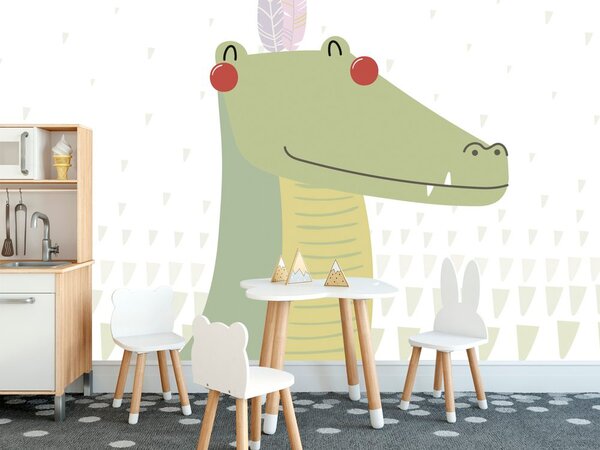 Tapéta aranyos krokodíl indián tollakkal