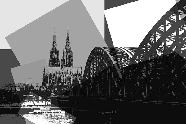 Tapéta Köln város fekete-fehér illusztrációja