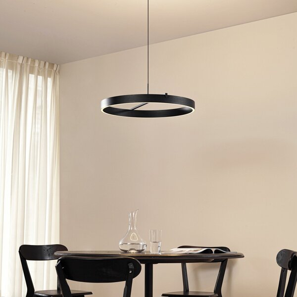 Függőlámpa Lucande, Rovan, dimmable, Fekete, Nappali, Fém, Modern