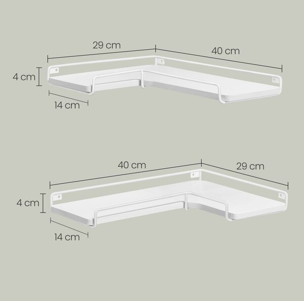 2 darabos sarok fali polc, fehér 40x29x4cm