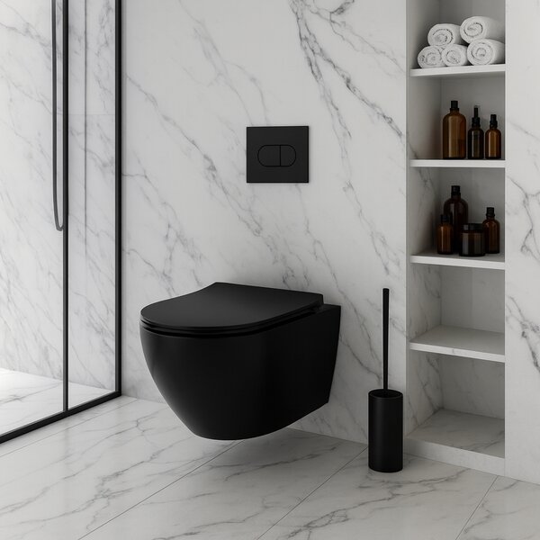 Rea Carlo Mini Tornado NF, fali WC-csésze 490x365x350mm + WC-ülőke, matt fekete, REA-C3000