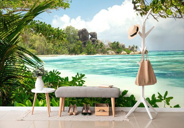 Fotótapéta gyönyörű strand a szigetenLa Digue