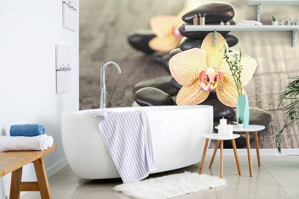 Fotótapéta sárga orchidea Zen kövek