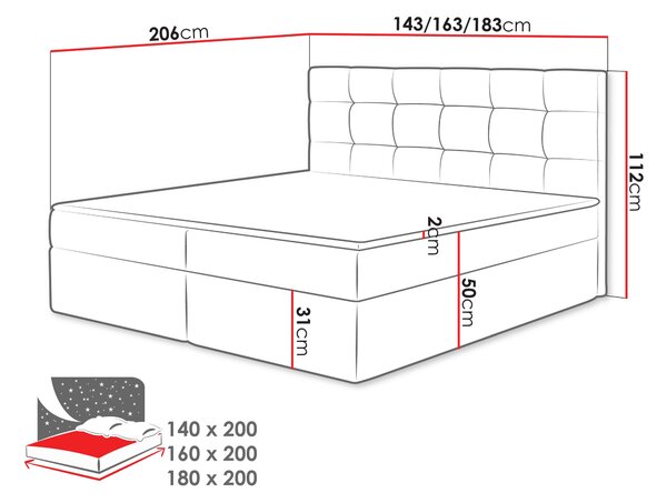 Franciaágy Boxspring Maddox (180x200) (Rico 1)
