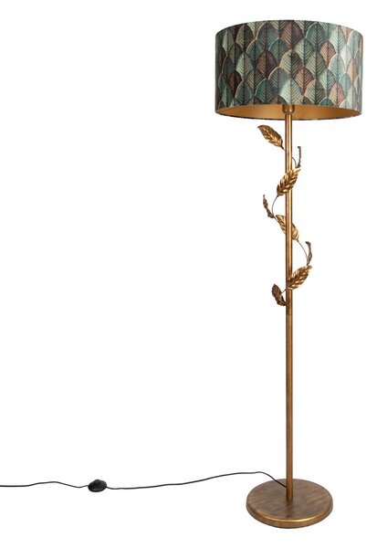 Arany színű állólámpa levélmintás lámpabúrával és arany belsővel 50 cm - Linden