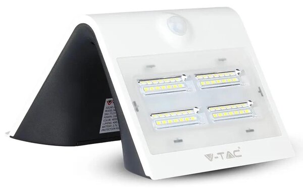 V-TAC napelemes, mozgásérzékelős LED reflektor, 3W meleg+természetes fehér, fehér előlap - SKU 7523