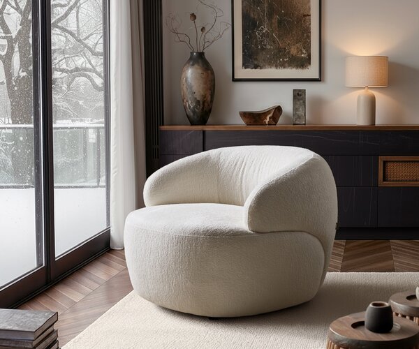 DELIFE Lounge fotel Nova 88x88 cm bouclé puha bézs