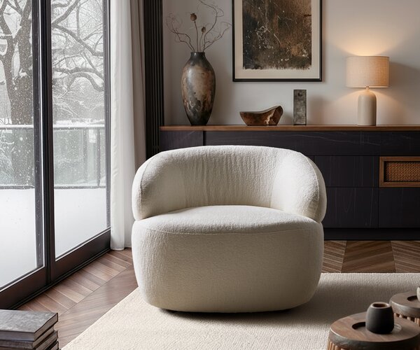 DELIFE Lounge fotel Nova 88x88 cm bouclé puha bézs