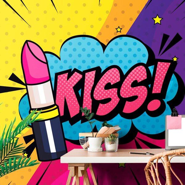 Tapéta pop art rúzs - KISS!