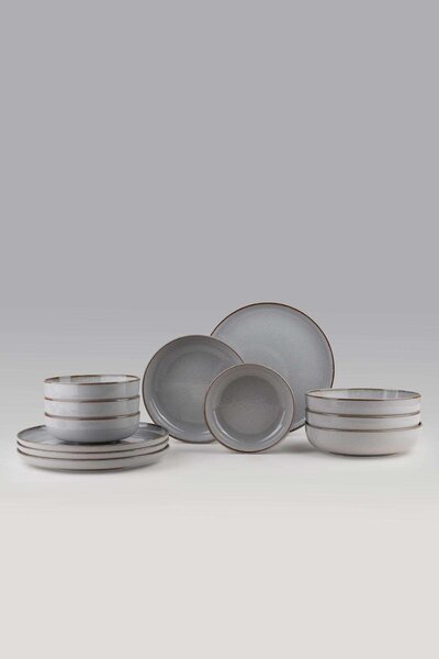 12 részes porcelán étkészlet szürke