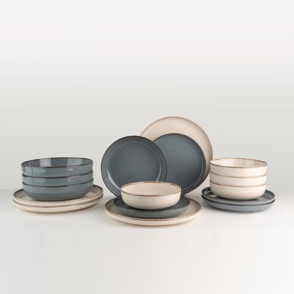 16 részes porcelán étkészlet krém-kék