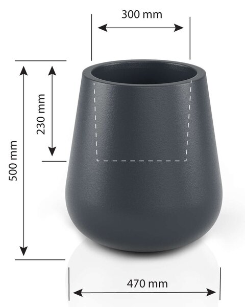 Designer kaspó monumo lago 50cm magasság antracit