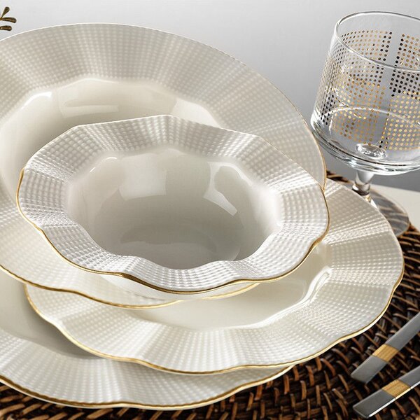 24 részes porcelán étkészlet krém-arany