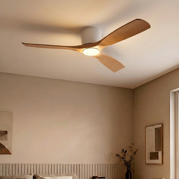 Moneno LED mennyezeti ventilátor fehér/fa Lucande, Moneno, dimmable, Fa, Nappali, Fém, Modern