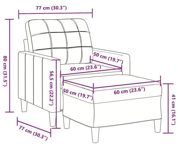 Sötétszürke bársony kanapéfotel lábtartóval 60 cm
