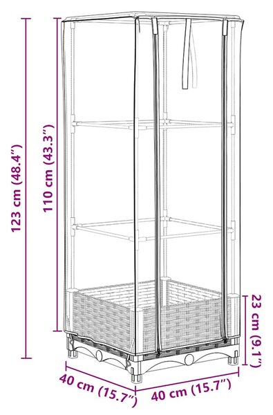 Rattan megjelenésű magaságyás melegháztakaróval 40x40x123 cm