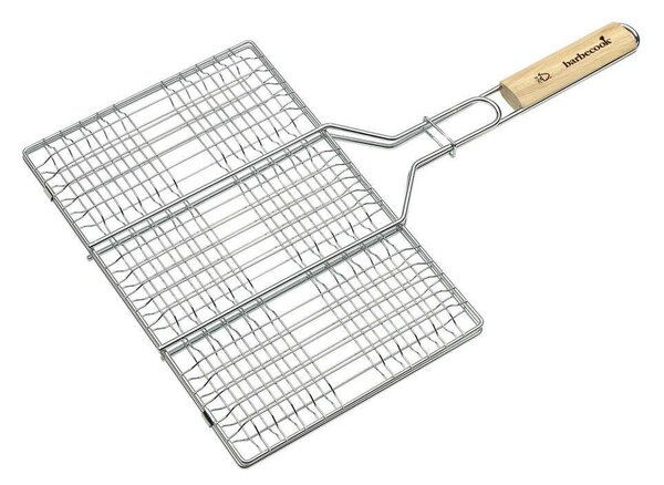Barbecook BC-ACC-7104 hamburgersütő grillrács, krómozott, fa nyél, 100% FSC, 6db-os