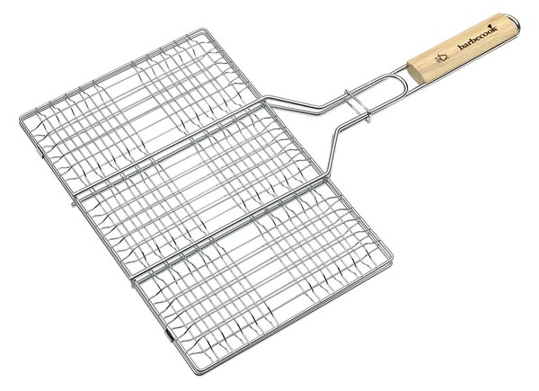 Barbecook BC-ACC-7104 hamburgersütő grillrács, krómozott, fa nyél, 100% FSC, 6db-os
