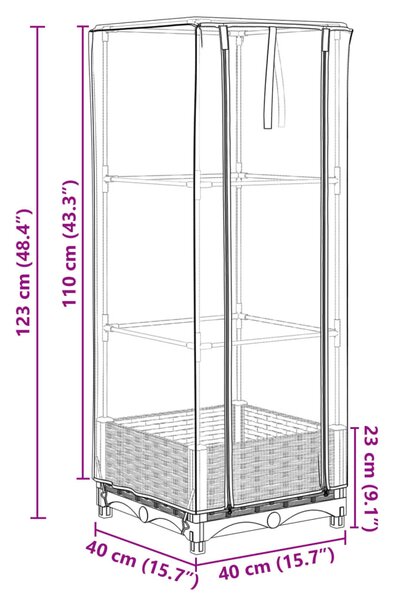 Rattan megjelenésű magaságyás melegháztakaróval 40x40x123 cm