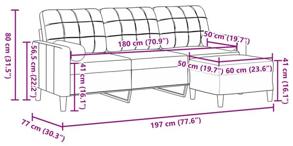 3 személyes rózsaszín bársonykanapé lábtartóval 180 cm