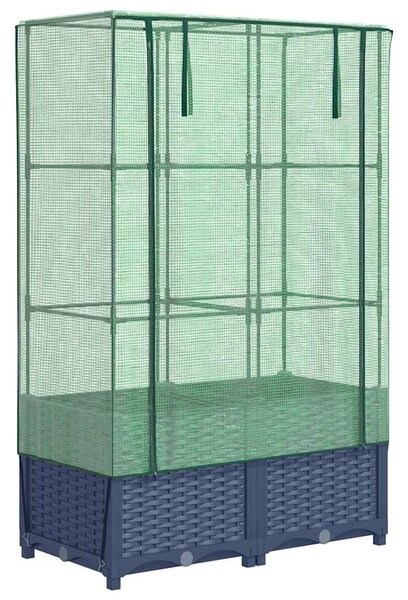Rattan megjelenésű magaságyás melegháztakaróval 80x40x138 cm