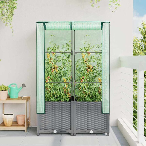 Rattan megjelenésű magaságyás melegháztakaróval 80x40x138 cm