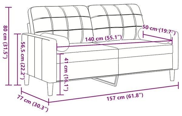 2 személyes kék bársony kanapé díszpárnákkal 140 cm