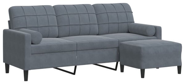 3 személyes sötétszürke bársony kanapé lábtartóval 180 cm
