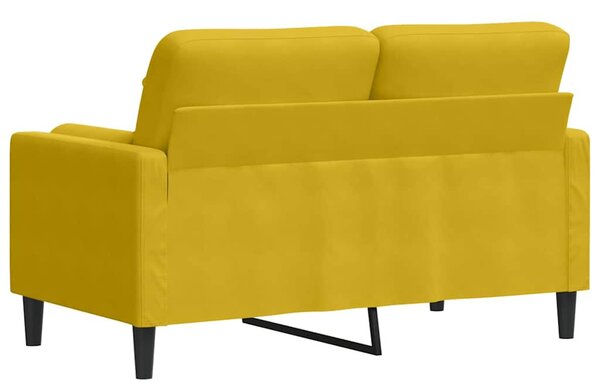 2 személyes sárga bársony kanapé díszpárnákkal 120 cm