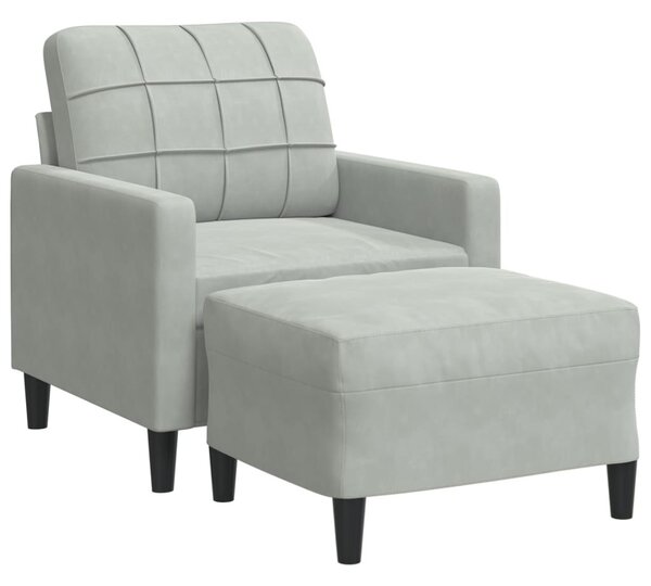 Világosszürke bársony kanapéfotel lábtartóval 60 cm