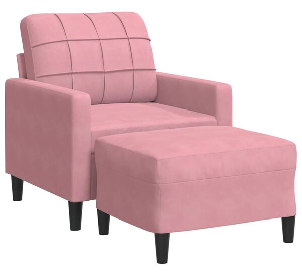 Rózsaszín bársony kanapéfotel lábtartóval 60 cm