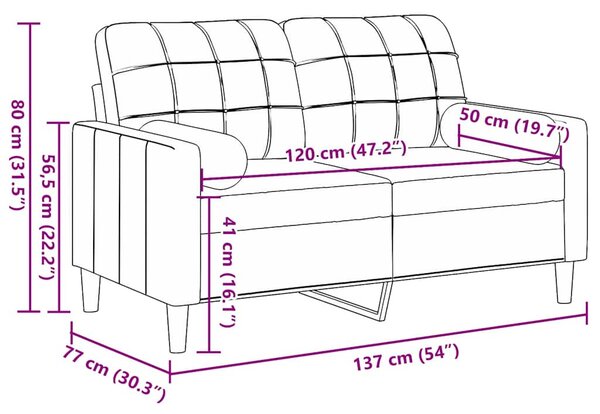 2 személyes barna bársony kanapé díszpárnákkal 120 cm