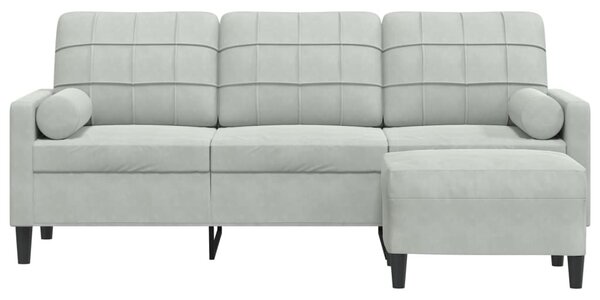 3 személyes világosszürke bársony kanapé lábtartóval 180 cm