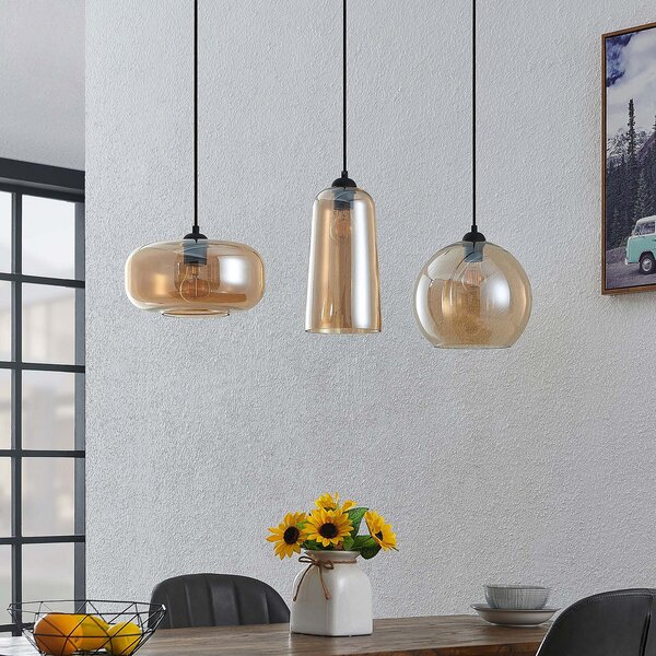 Függőlámpa Lucande, Wilja, dimmable, Narancs, Nappali, Üveg, Vintage
