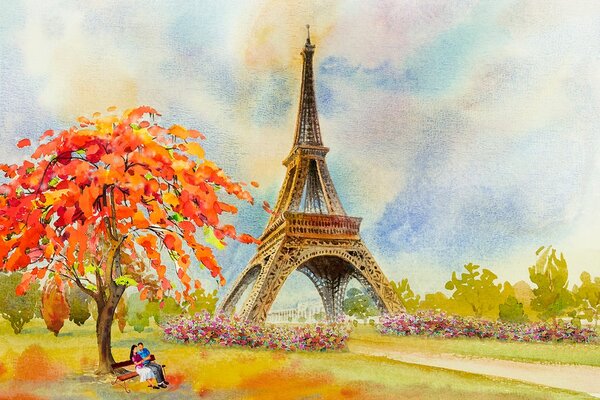 Tapéta Eiffel torony pasztell színekben