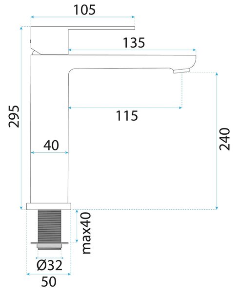 Rea Logan, magas mosdócsaptelep, magasság: 295 mm, szálcsiszolt acél, REA-B6684