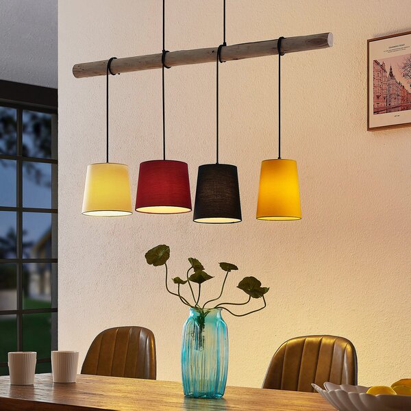 Függőlámpa Lindby, Hinai, dimmable, Fa, Nappali, Szövet / Textília, Skandináv