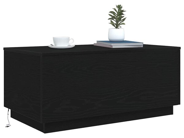 Fekete tölgy dohányzóasztal LED-lámpákkal 90x50x40 cm